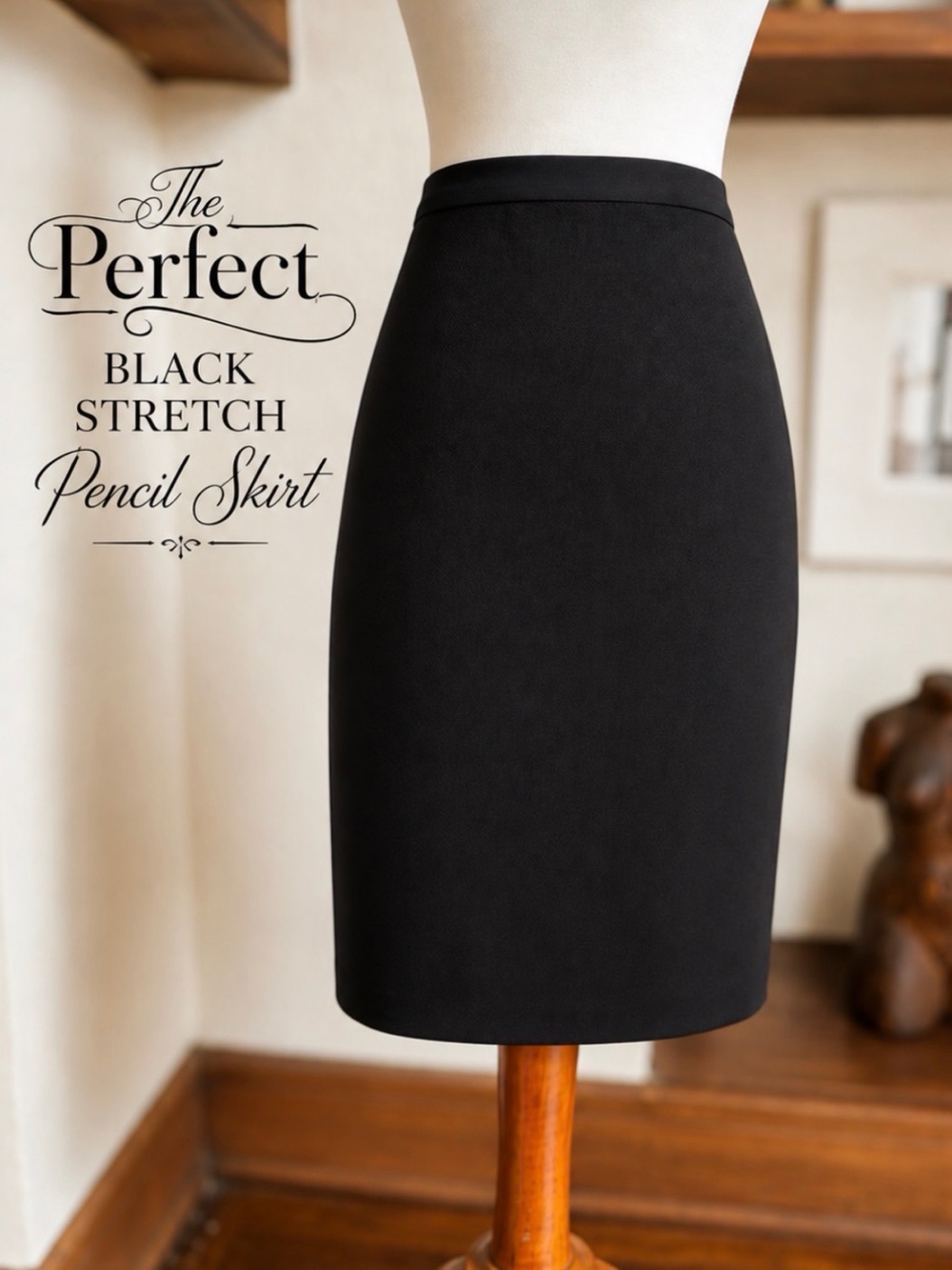 Rachel Roy Black Pull-On Stretch Pencil Skirt | Career Travel Everyday | Size M